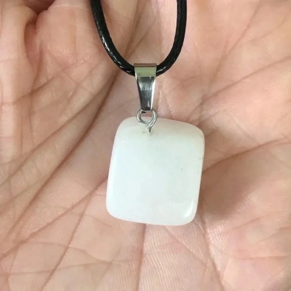 White Quartz Organic Freeform Natural Braided Stainless Steel Necklace